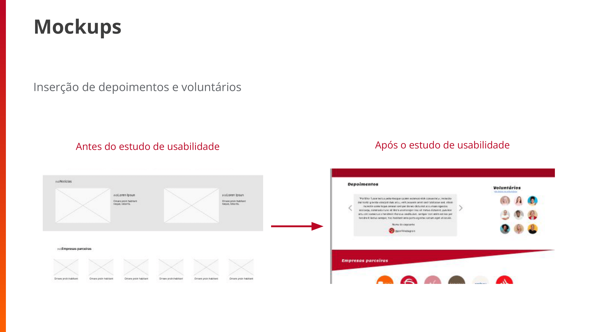 Mockup  Inserção de depoimentos e voluntários 