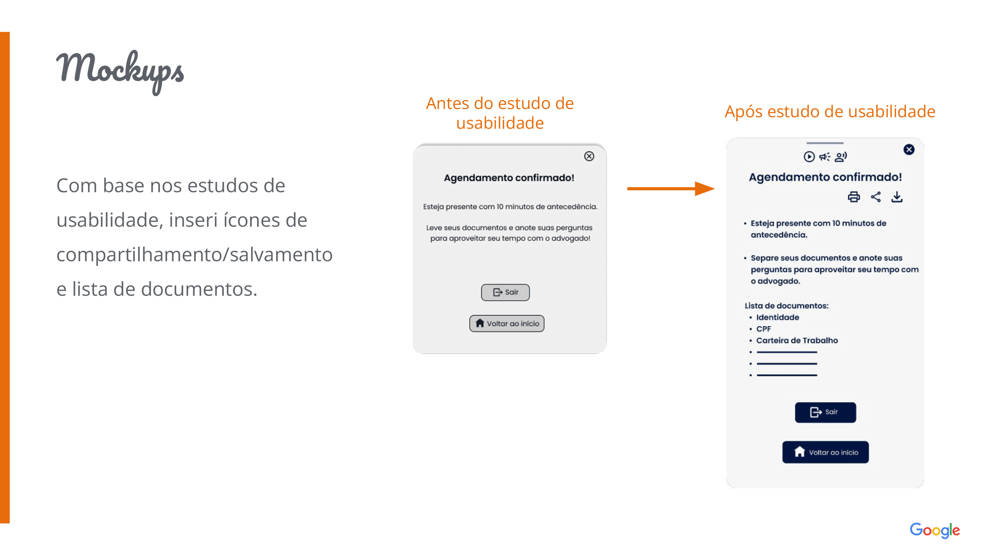 Com base nos estudos de usabilidade, inseri ícones de compartilhamento/salvamento e lista de documentos.